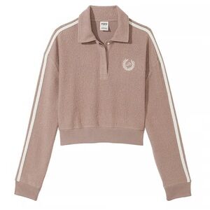 PINK REVERSE FLEECE CROPPED POLO SWEATSHIRT